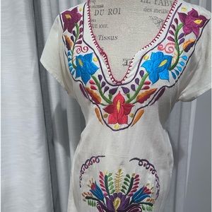 Mexican back wrap dress. Gorgeous colors. Linen dress.